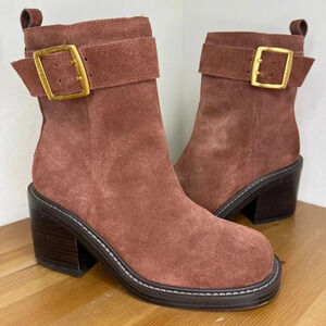 New Vince Camuto Bembonie Stacked Heel Suede Leather Ankle Boots Women’s Size 7M